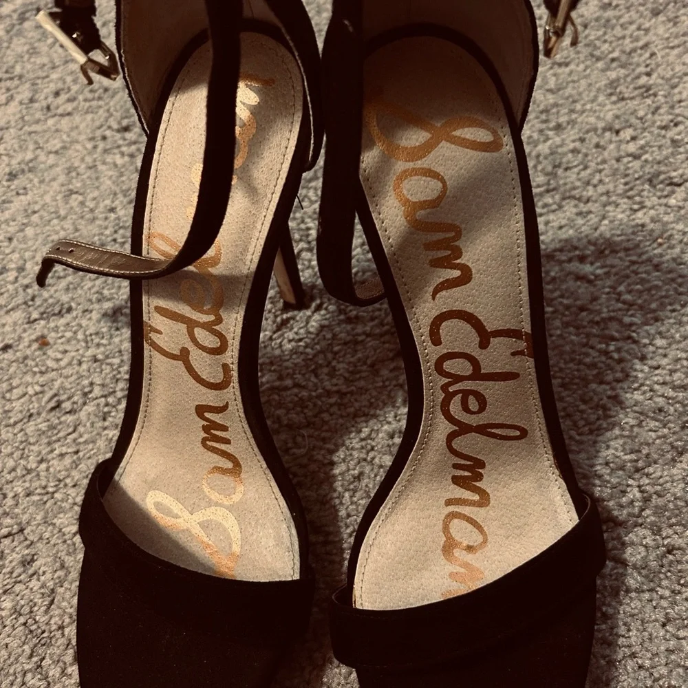 Sam Edelman Black Suede Ankle-Strap Stiletto Heels